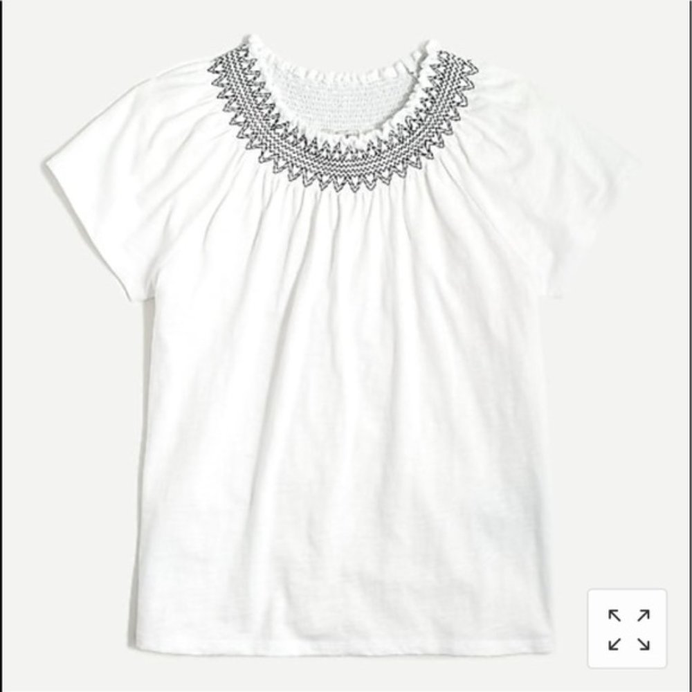 NWT J. Crew Embroidered smocked-neck tee Size: Small